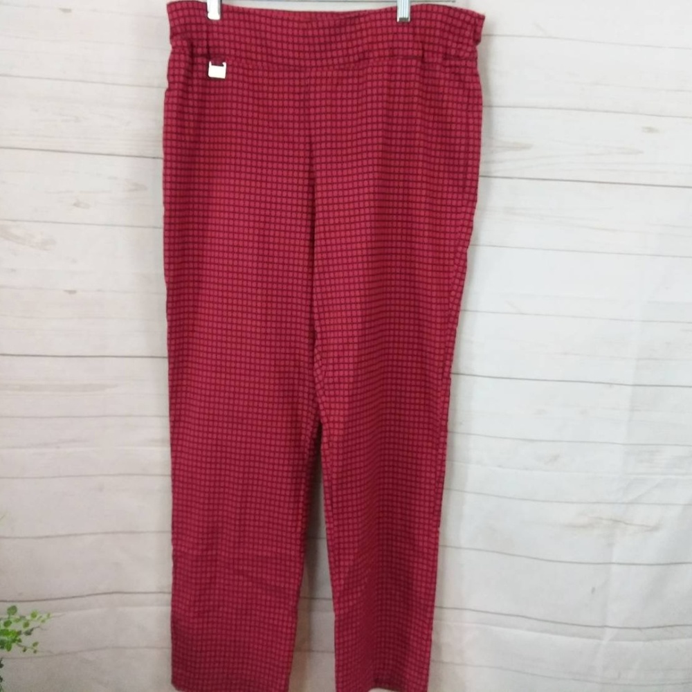 Alex & Olivia Red & Black Print Pants 16 Elastic